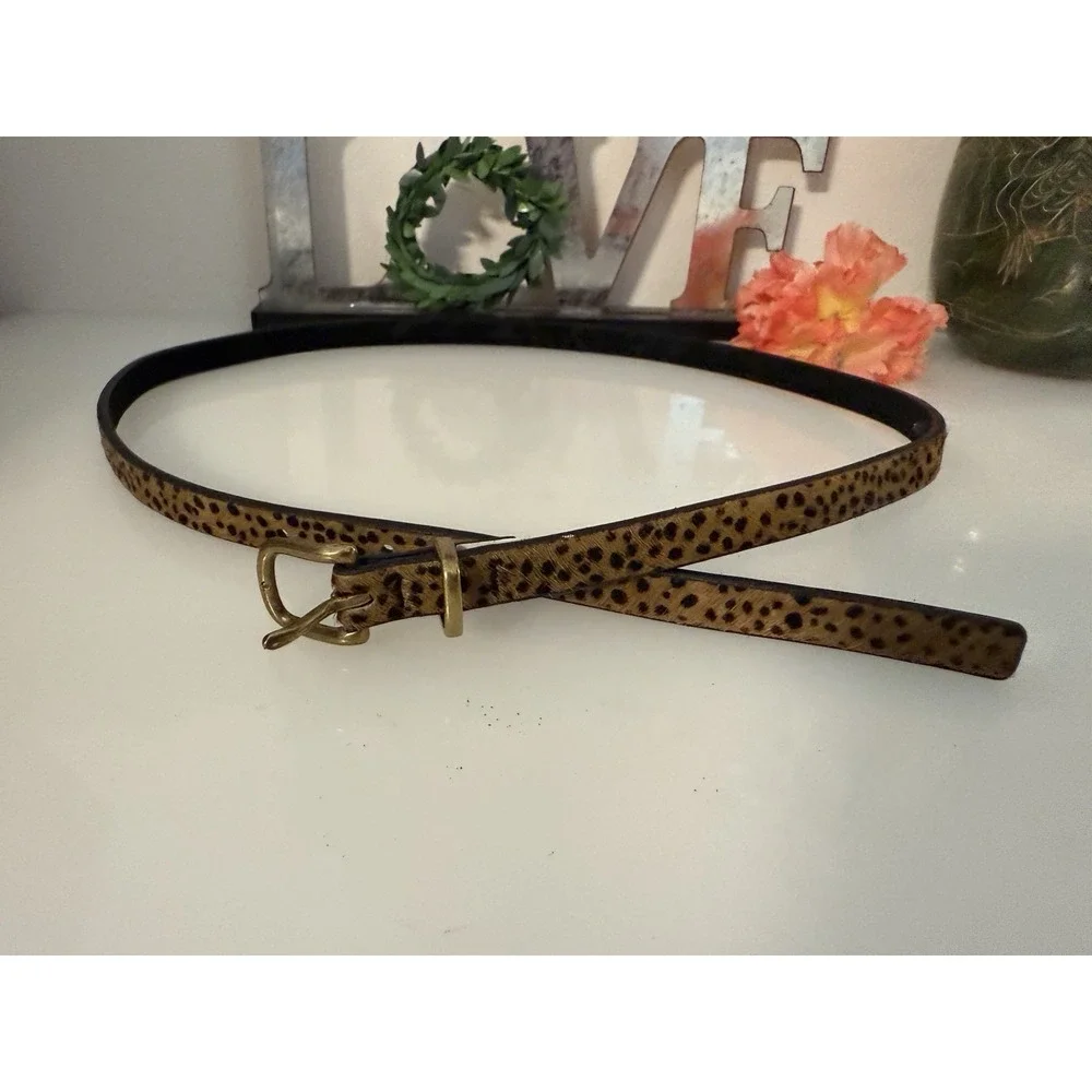 Vintage XSkinny Belt Gold Buckle Leopard Calf Hair Leather‎ Brown Tan XS 26